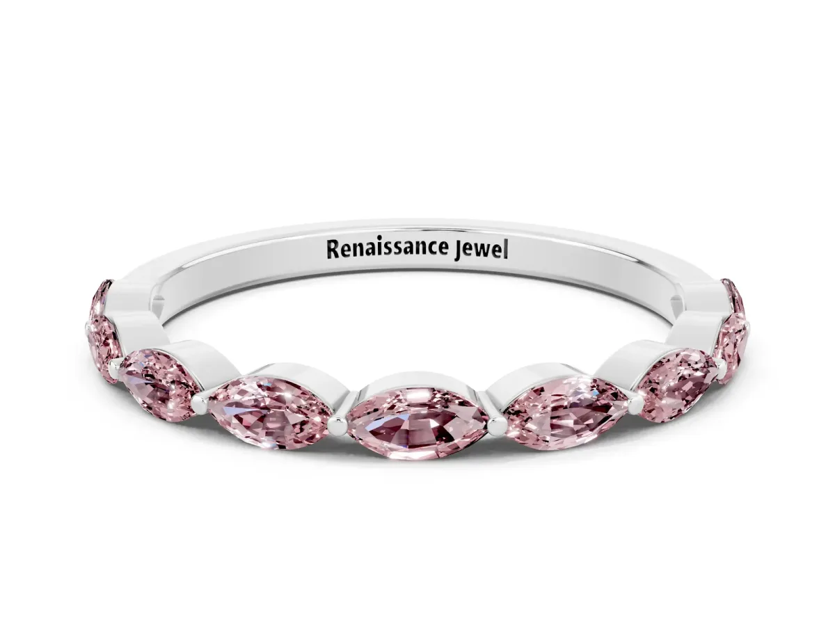 Marquise Morganite Half Eternity Band with Prong Setting Silver