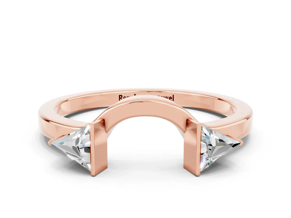 Trillion Moissanite Open Band Ring with Bezel Setting Rose gold
