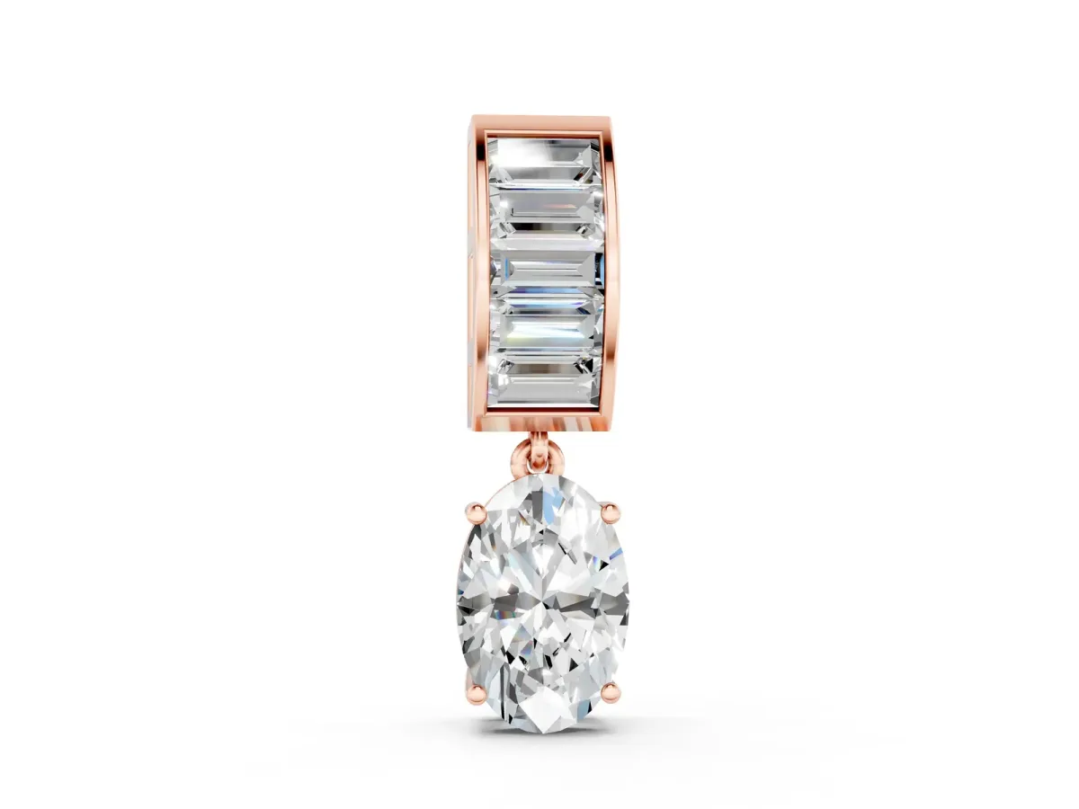 Oval and Baguette Diamond Drop Pendant Rose gold
