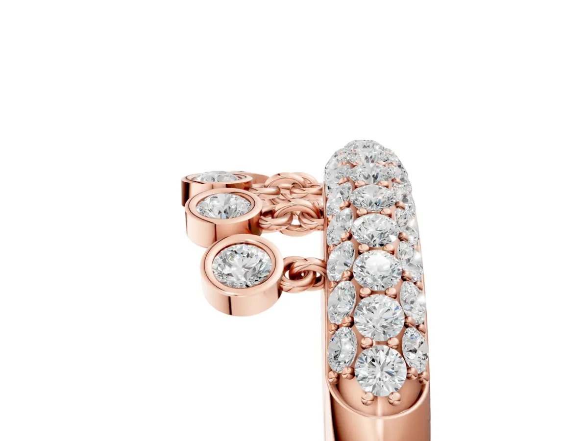 Round Diamond Dangle Promise Ring with Round Diamond Pavé Rose gold
