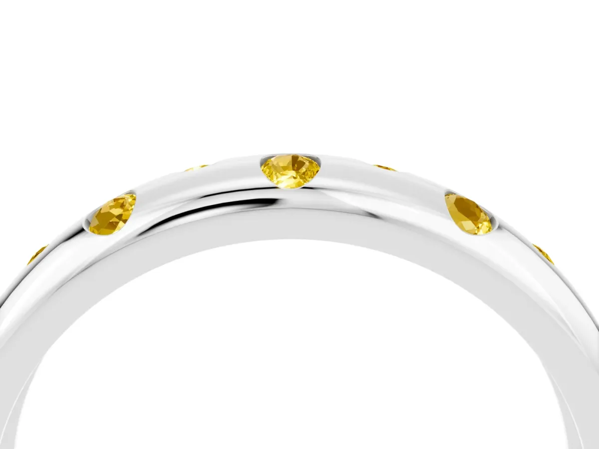 Round Yellow Sapphire Flush-Set Comfort Fit Band White gold