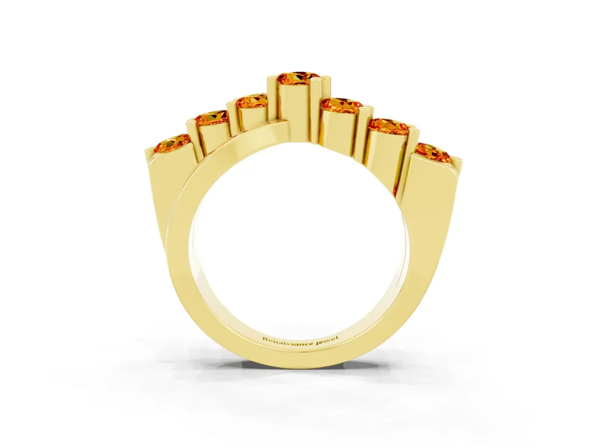 Round Citrine Prong-Set Crossover Band Yellow gold