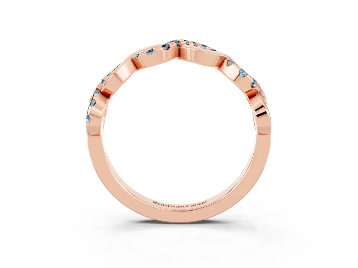 Twist Infinity Round Aquamarine Band with Pavé Setting Rose gold