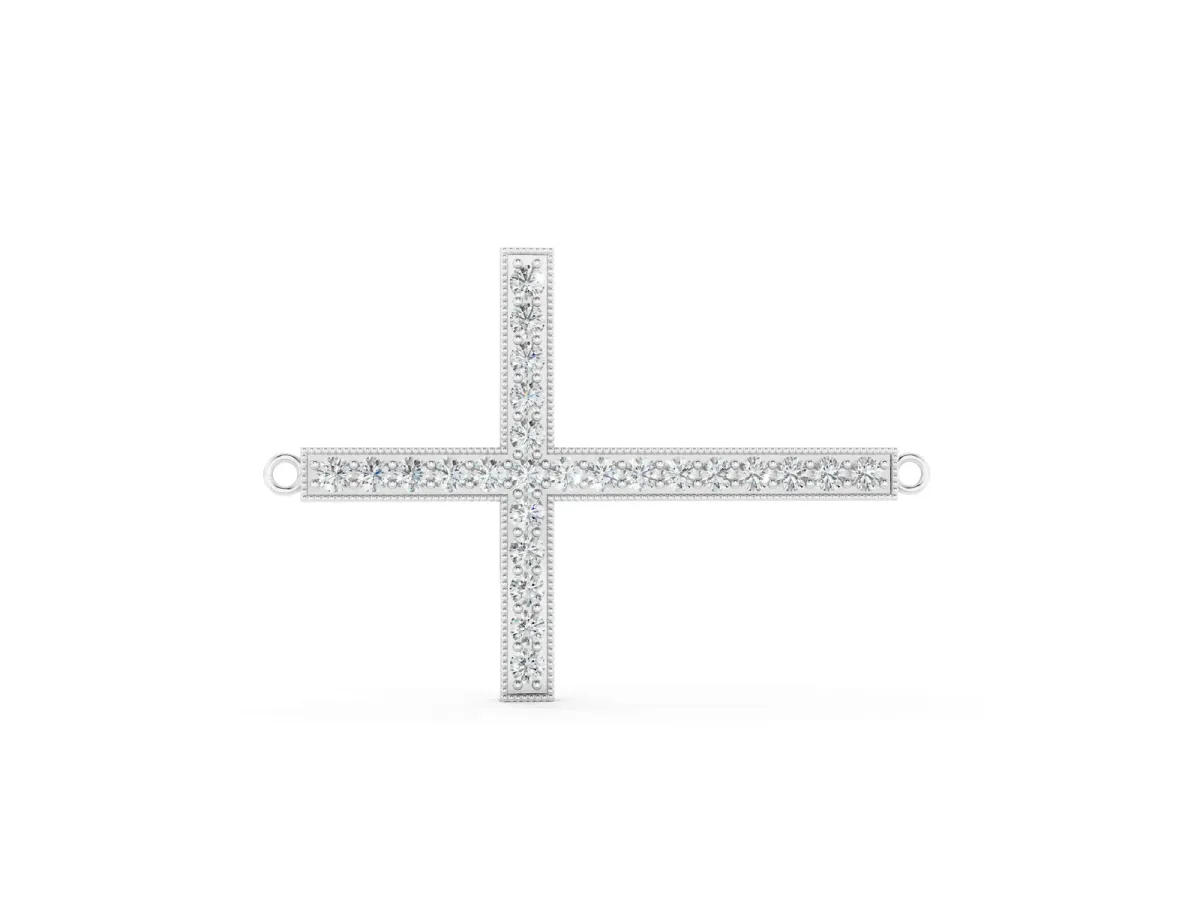 Pavé Round Diamond Cross Pendant Silver