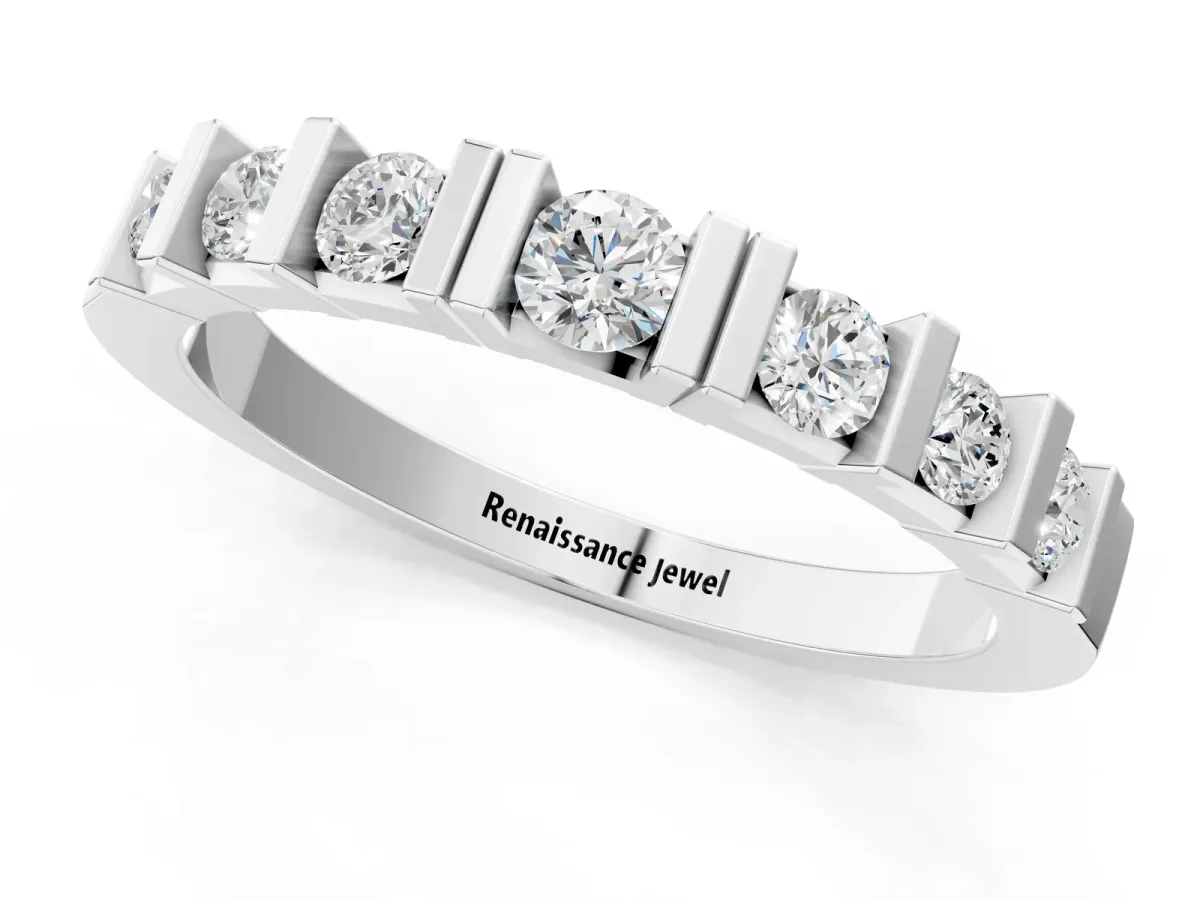 Round Channel Set Diamond Half Eternity Band Platinum