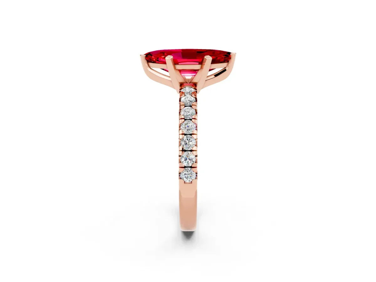 Marquise Cut Ruby Solitaire Pavé Engagement Ring with Round Band and Prong Setting Rose gold
