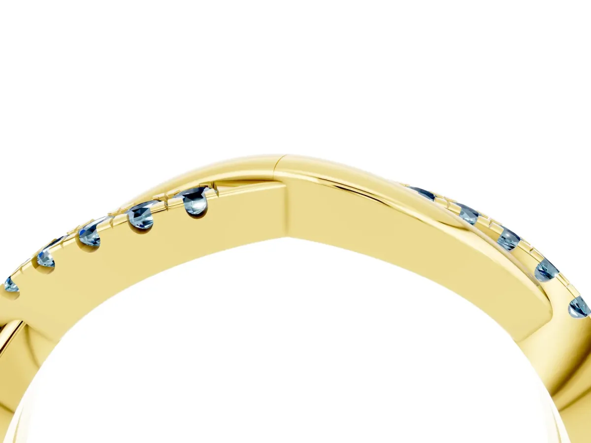 Round Aquamarine Twisted Infinity Band with Prong Setting Yellow gold
