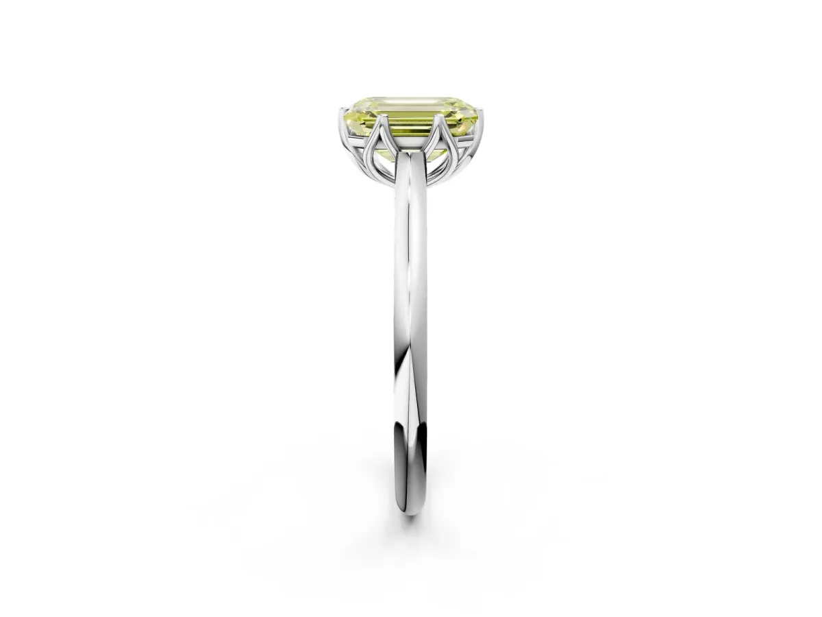Fancy Yellow Emerald Cut Solitaire Cathedral Diamond Ring with Six-Prong Setting Silver