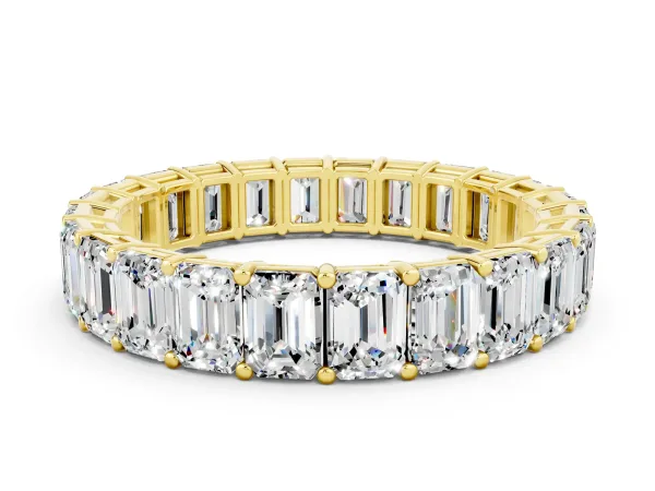 Emerald Cut Moissanite Eternity Band with Shared Prong Setting Yellow gold