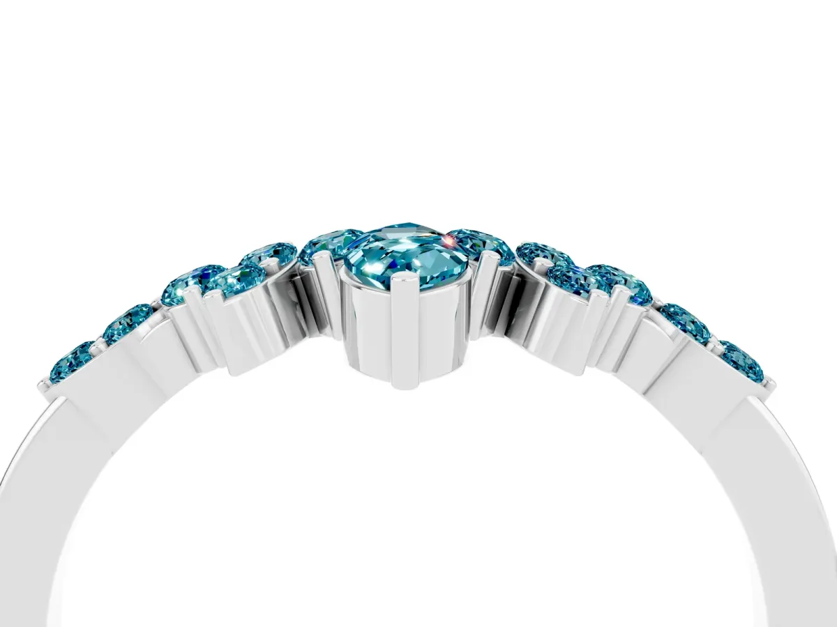 Marquise and Round Blue Topaz Chevron Band with Prong Setting Silver