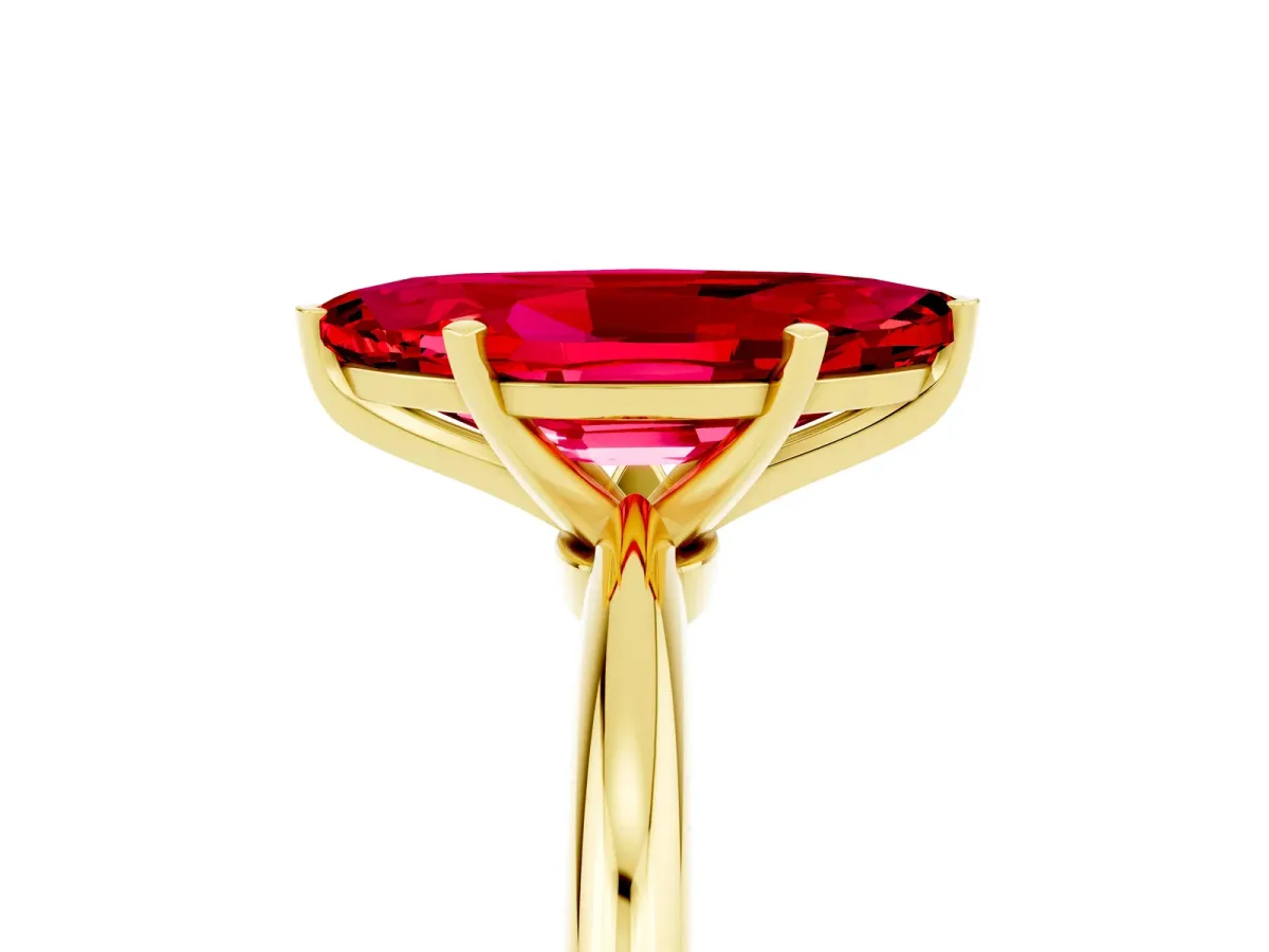 Marquise Cut Ruby Solitaire Ring with Six-Prong Setting and Classic Band Yellow gold