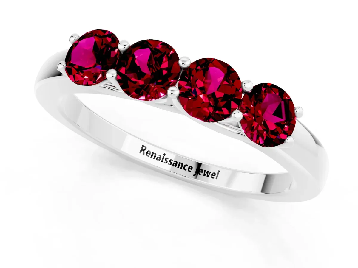 Four-Stone Round Garnet Prong-Set Band Silver