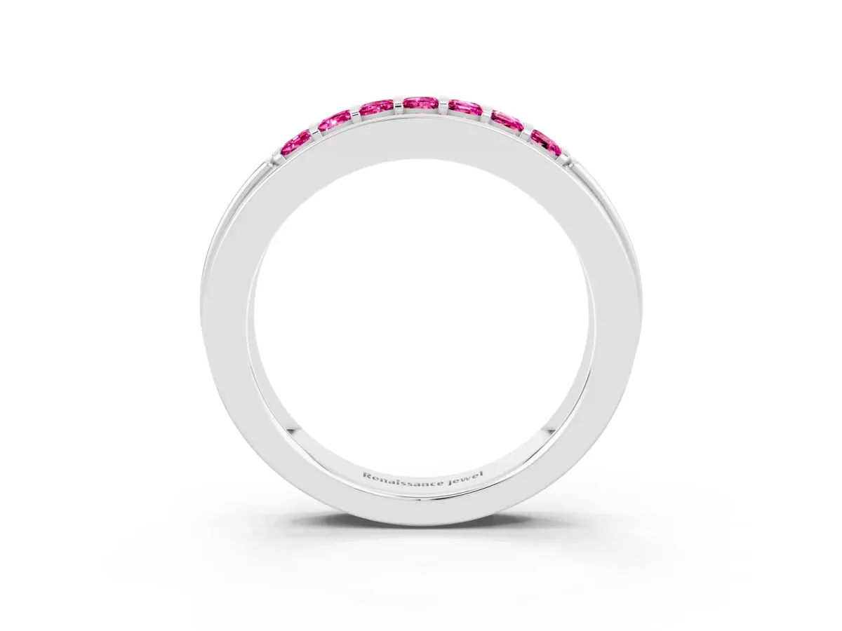 Bar-Set Princess Cut Pink Sapphire Pavé Band Platinum