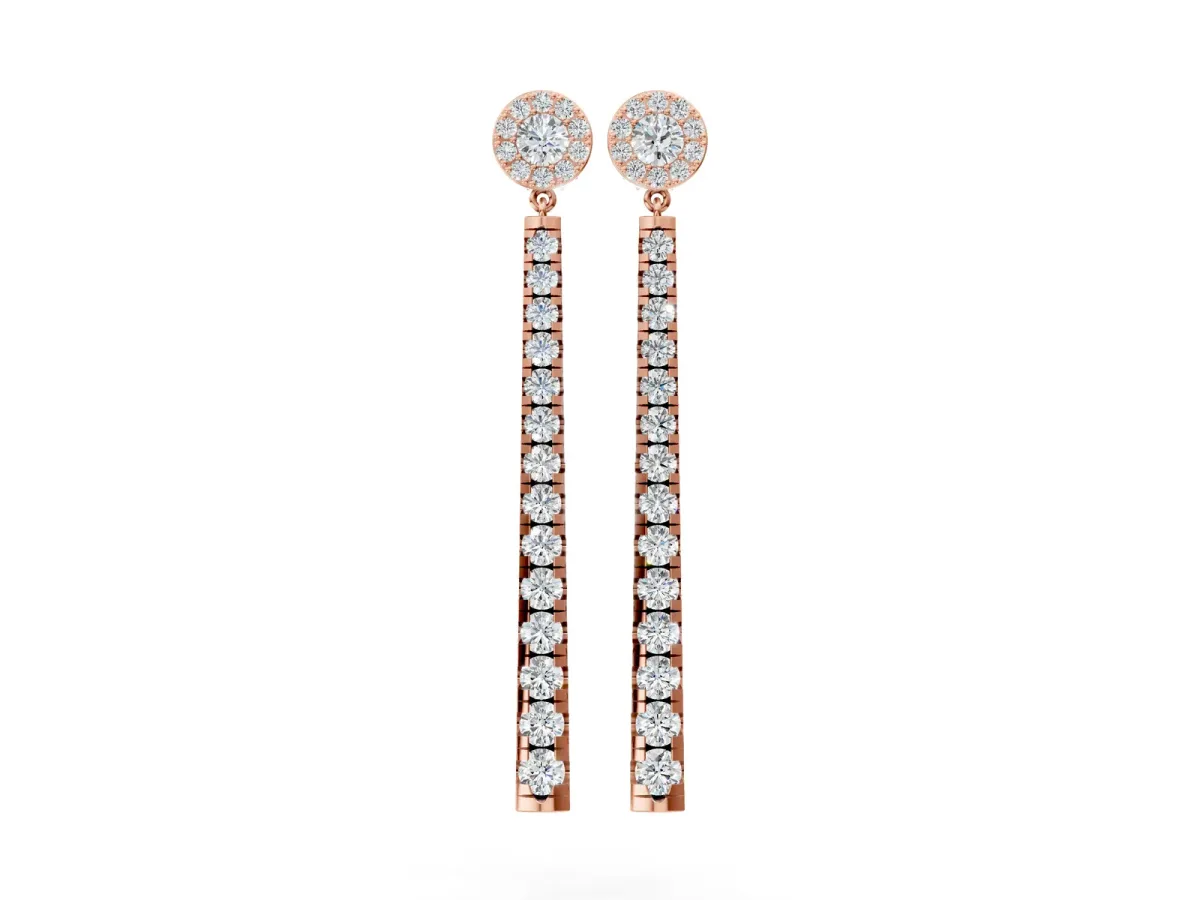 Round Cut Diamond Hinged Graduated Drop Earrings Rose gold