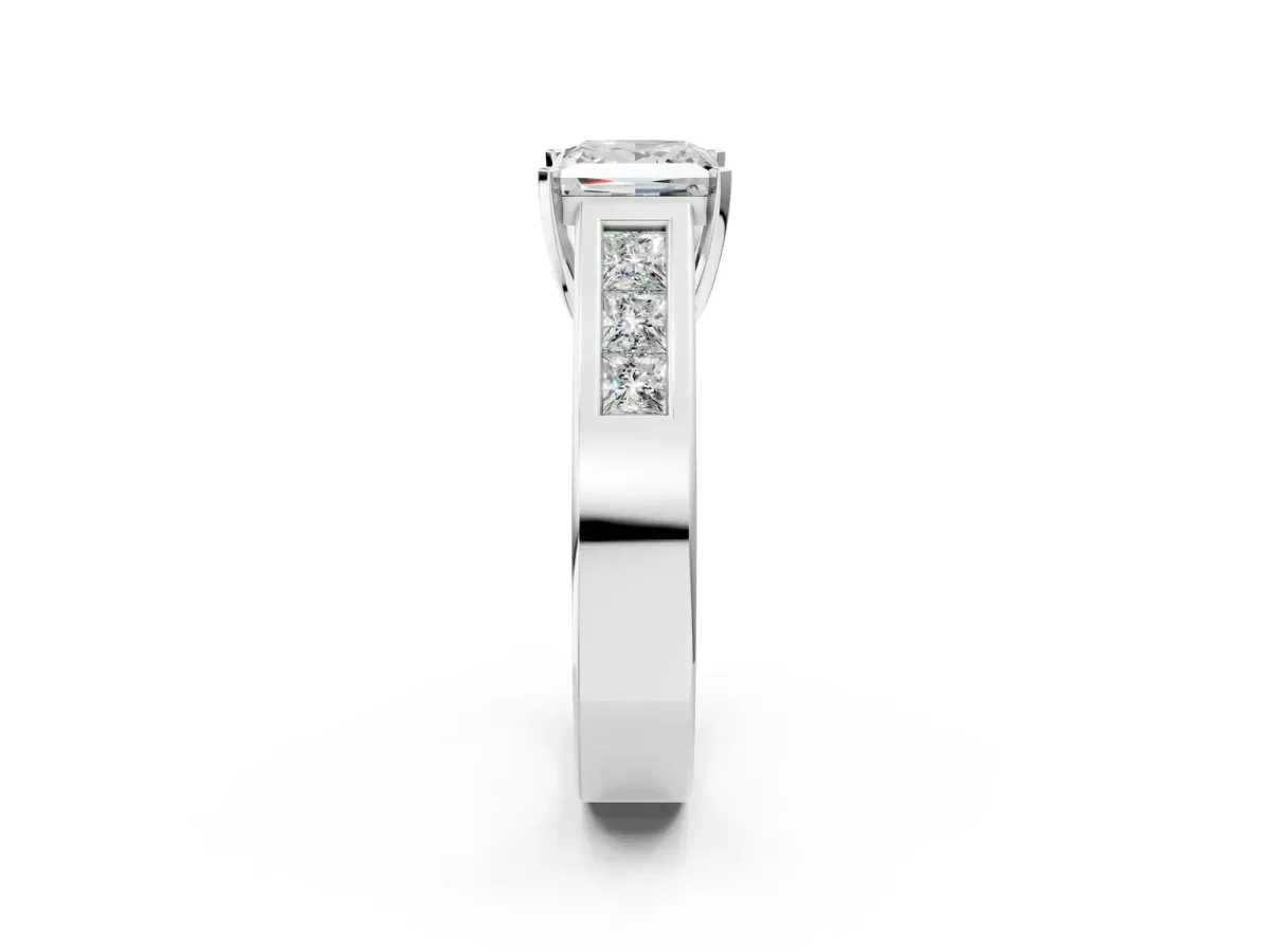 Princess Cut Cut Channel Set Solitaire Ring with Four-Prong Setting White gold