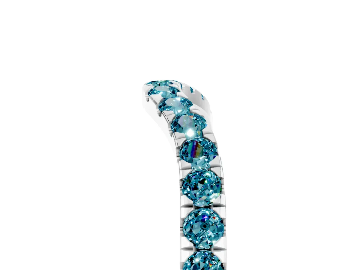 Curved Pavé Round Blue Topaz Wedding Band with Shared Prong Setting White gold