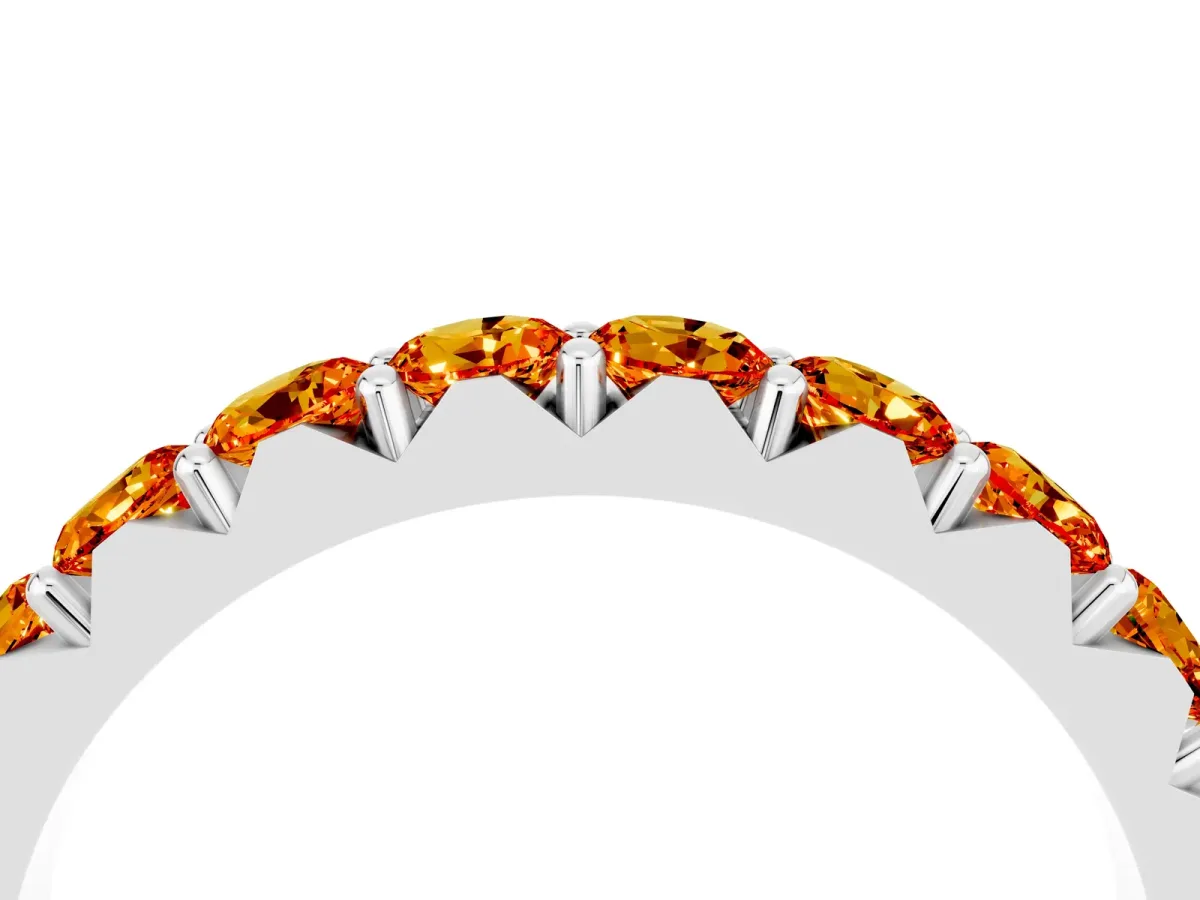 Round Citrine Half Eternity Band with Classic Prong Setting Platinum