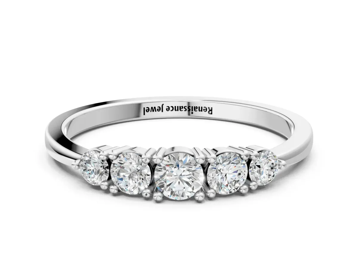Round Brilliant Diamond Half-Eternity Band with Prong Setting Silver