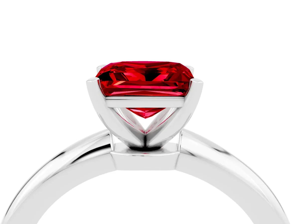 Princess Cut Ruby Solitaire Ring with Six-Prong Setting and Classic Band Platinum