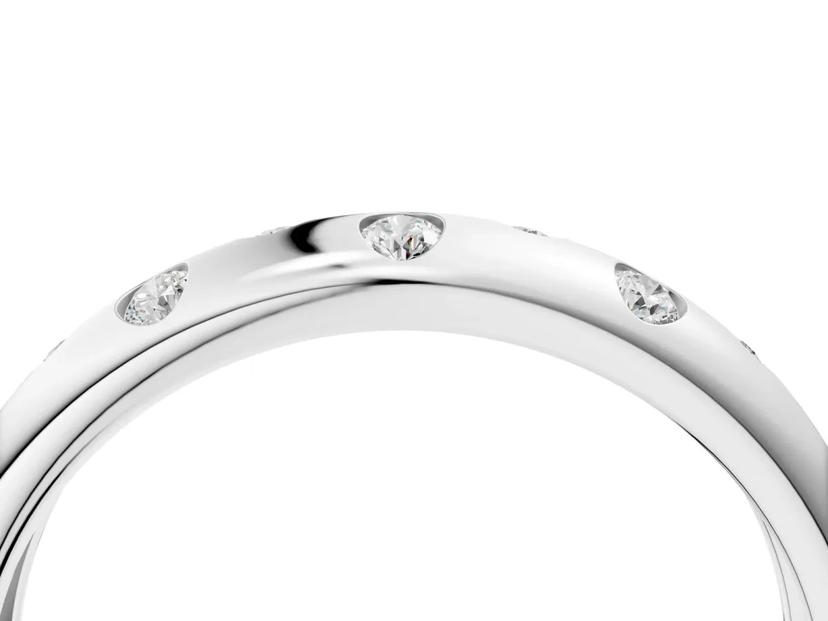Round Diamond Flush-Set Comfort Fit Band White gold