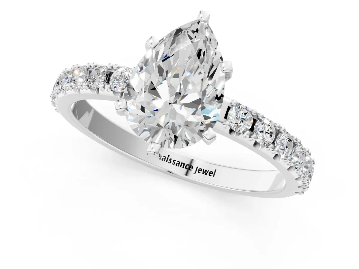 Pear Cut Diamond Solitaire Pavé Band with Four-Prong Setting White gold