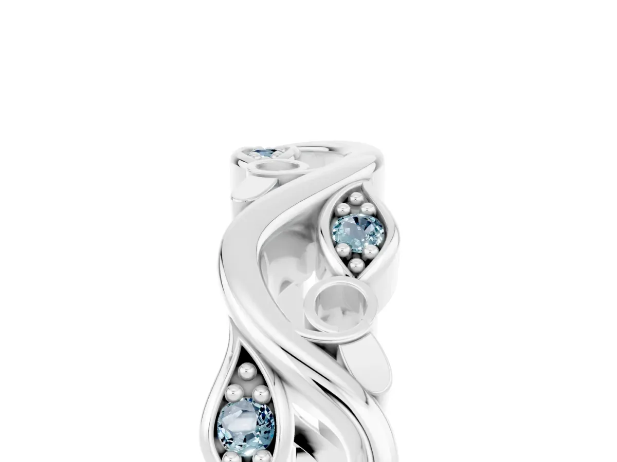Marquise Aquamarine Vine Eternity Band with Bezel Setting Silver