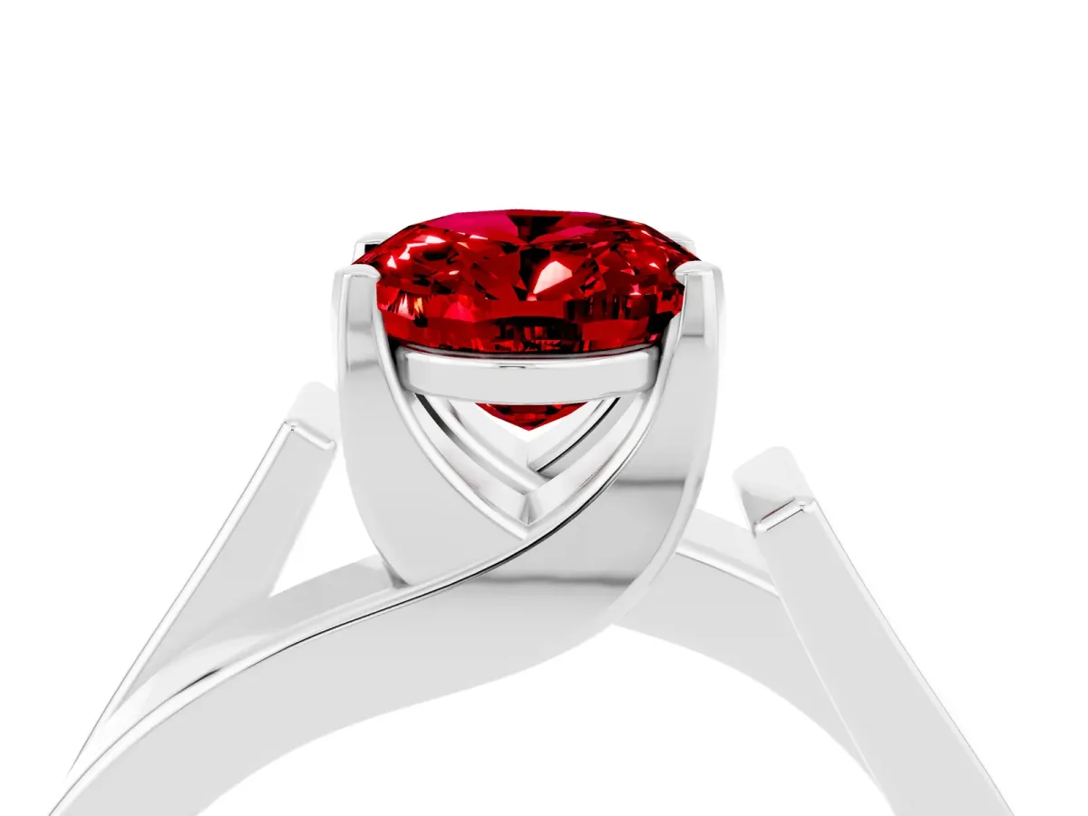Modern Tension Set Oval Cut Ruby Solitaire Wide Band Ring Platinum