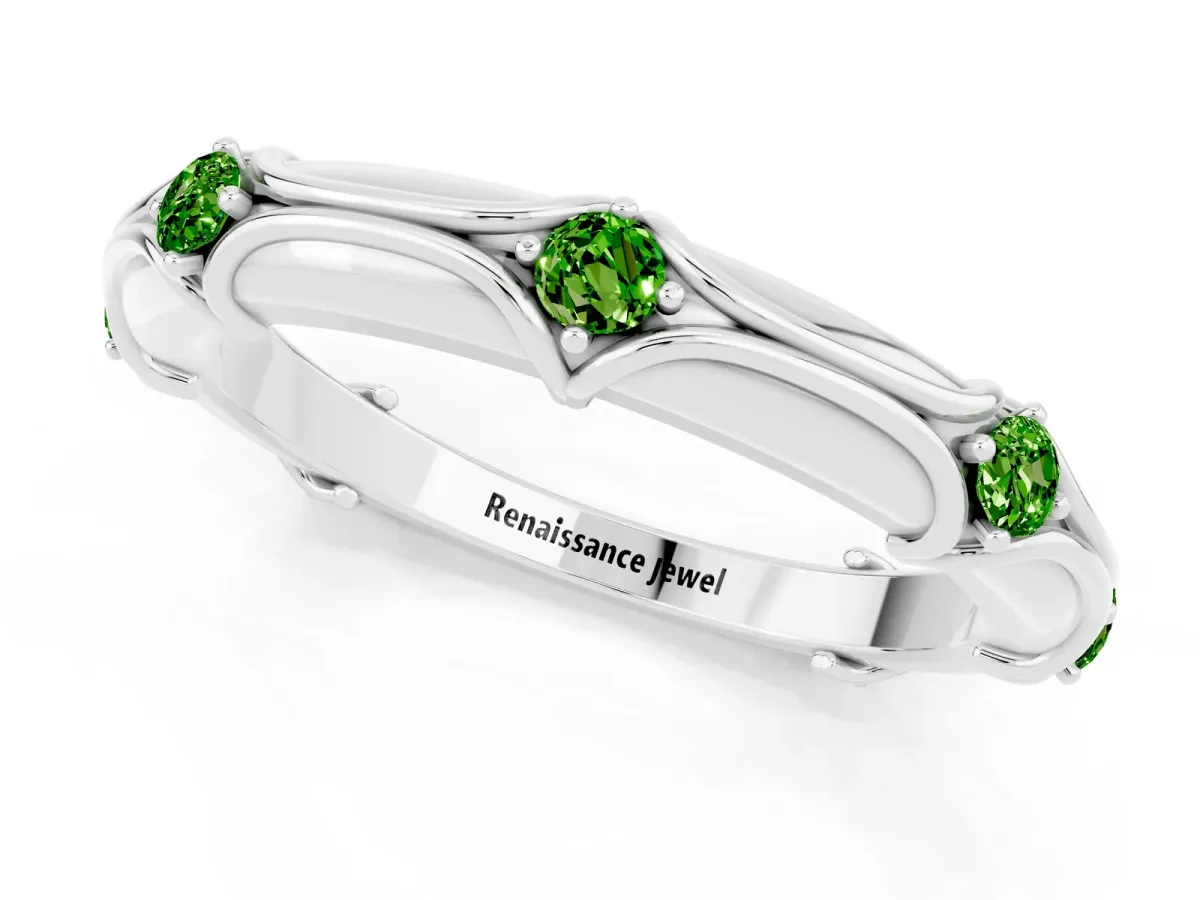 Round Peridot Prong Set Milgrain Eternity Band White gold