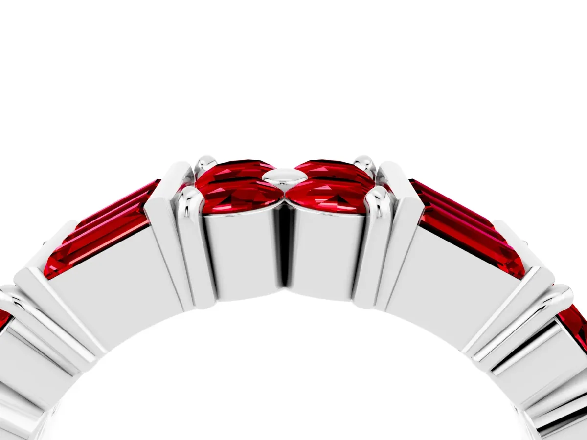 Channel Set Round and Baguette Ruby Anniversary Band with Prong Setting White gold