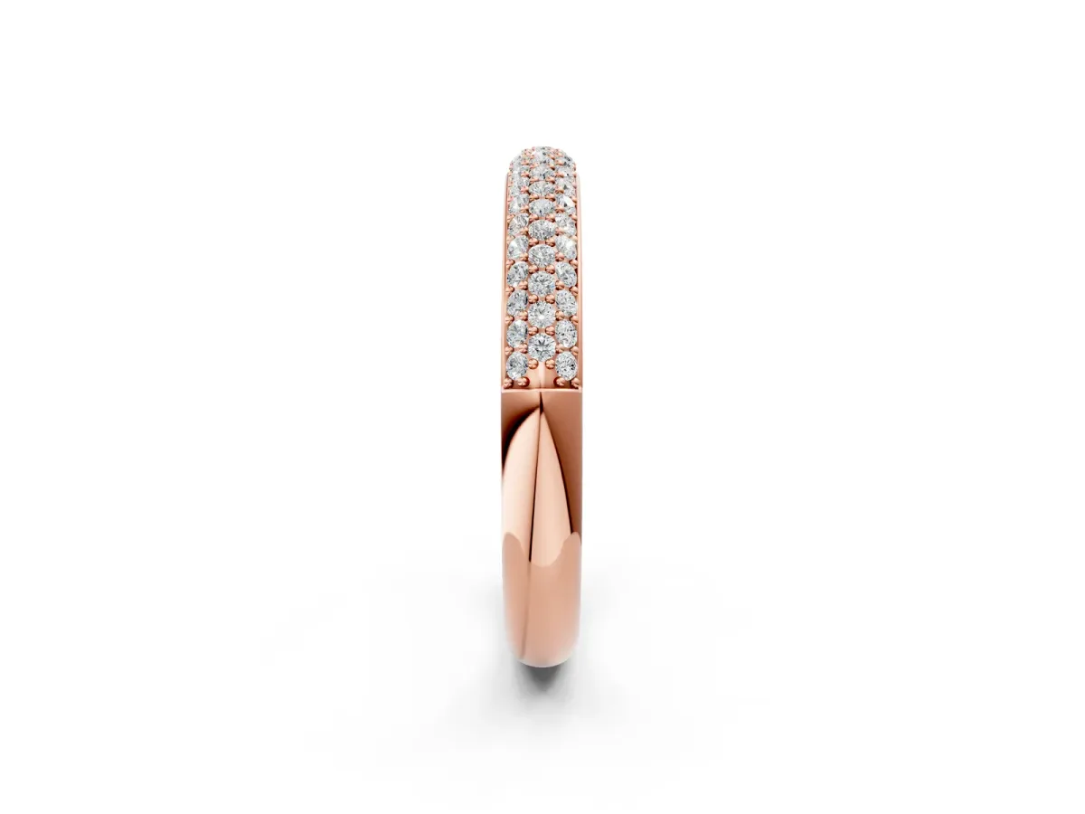 Three-Row Pave Round Diamond Eternity Band with Shared Prong Setting Rose gold
