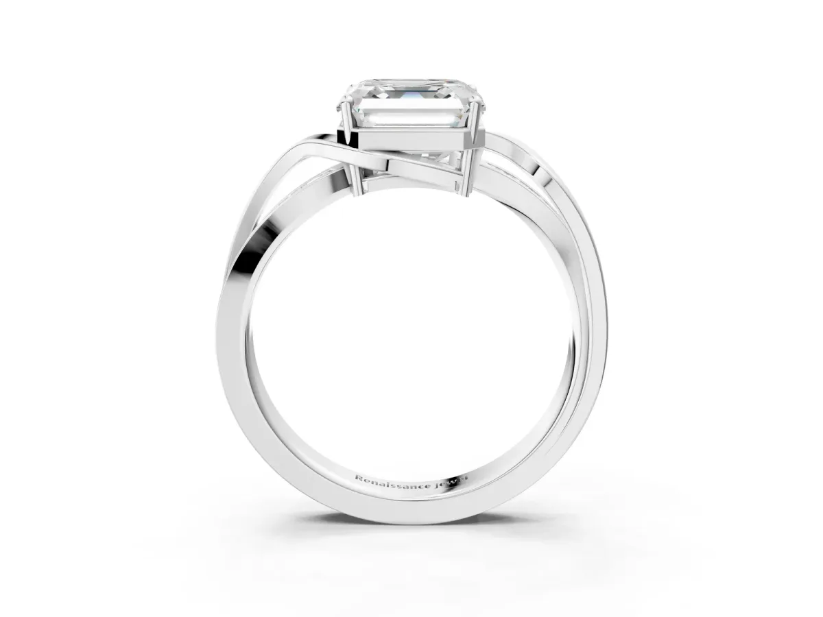 Asscher Cut Solitaire Twisted Band with Prong Setting Platinum