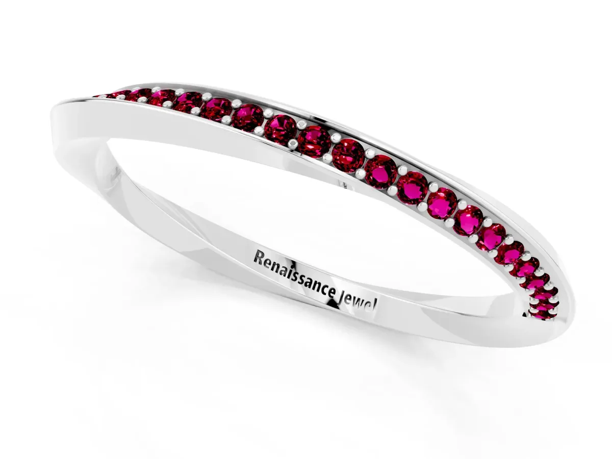 Pavé Round Garnet Twist Band White gold