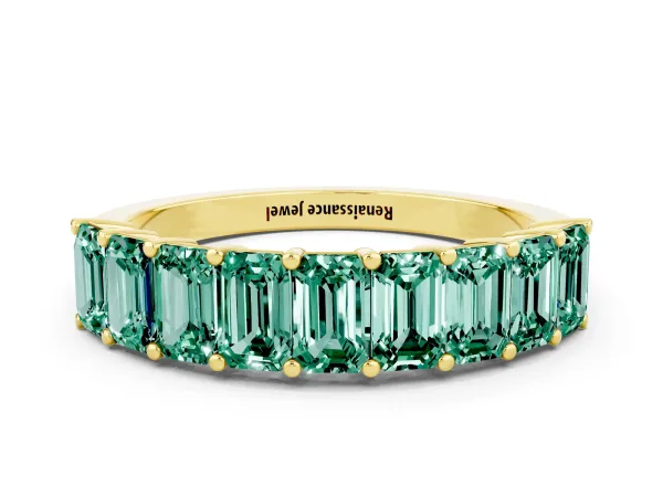 Emerald Cut Green Sapphire Prong-Set Eternity Band Yellow gold