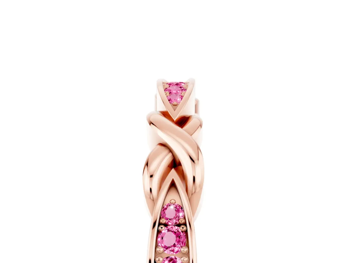 Twisted Marquise Pink Sapphire Pavé Band with Shared Prong Setting Rose gold
