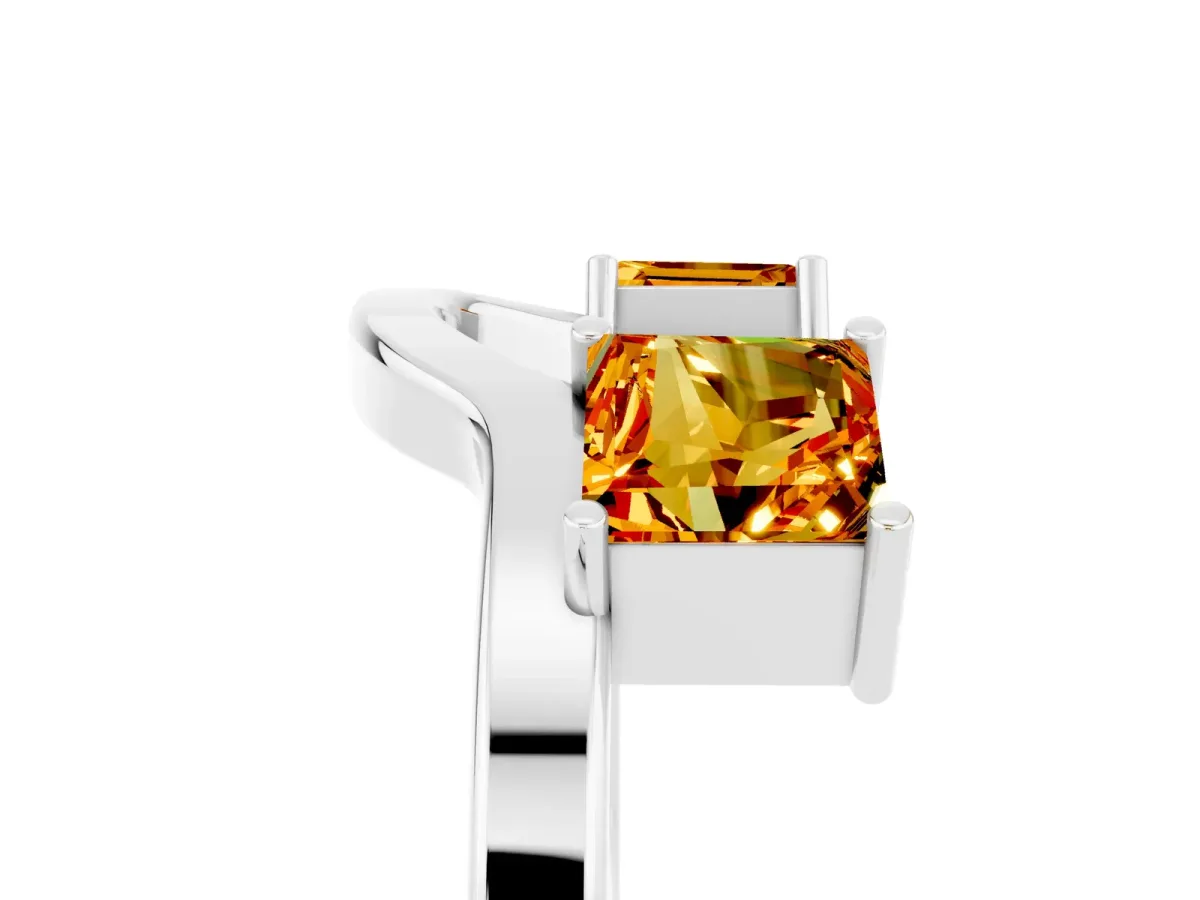 Princess Cut Citrine Two-Stone Open Band Ring with Four-Prong Setting Platinum