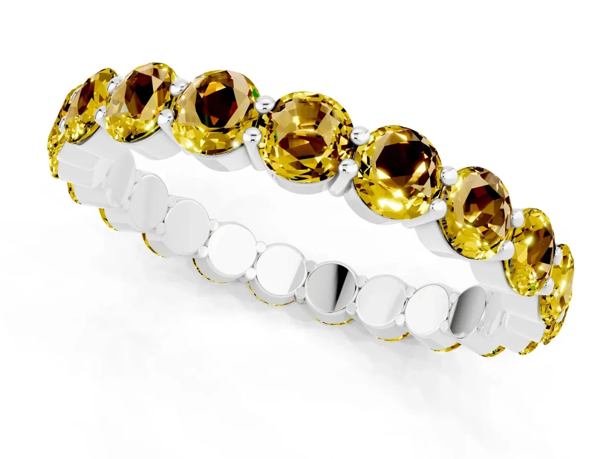 Round Yellow Sapphire Eternity Band with U-Prong Setting Silver