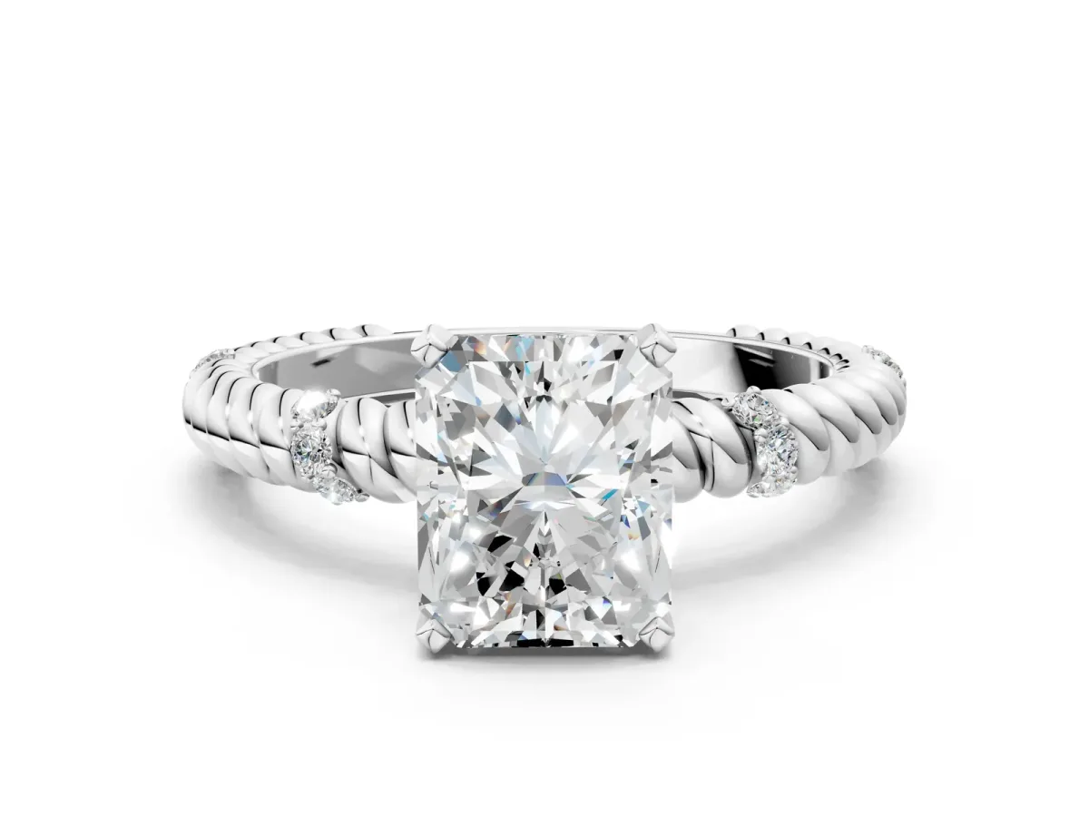 Radiant Cut Solitaire Twisted Band Prong Set Engagement Ring Silver