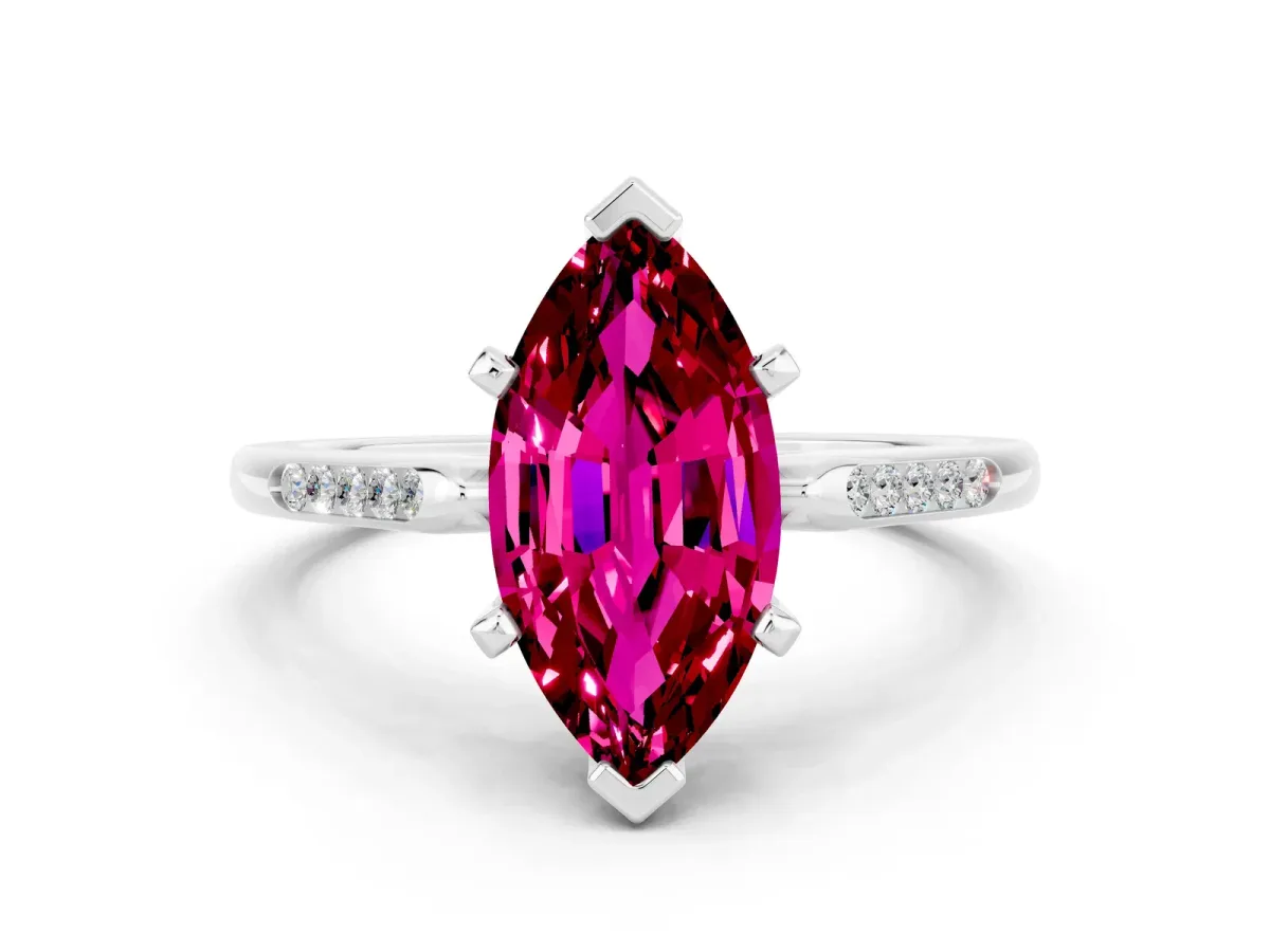 Marquise Cut Garnet Solitaire Ring with Channel Set Round Band and Prong Setting Silver