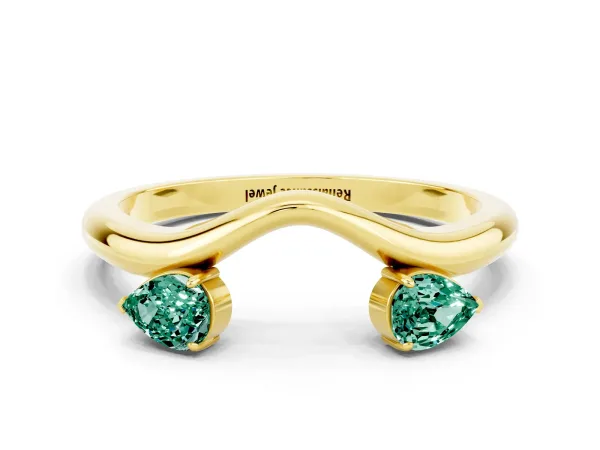 Pear Cut Green Sapphire Two-Stone Open Band Ring with Prong Setting Yellow gold