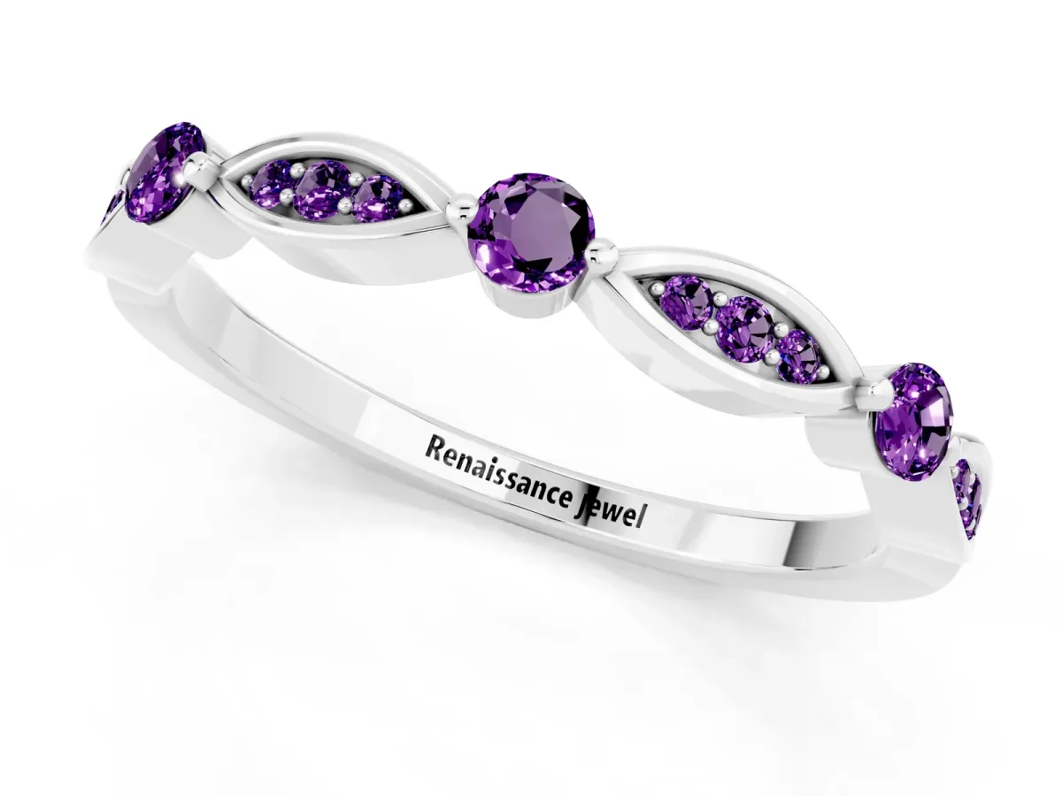 Marquise and Round Amethyst Milgrain Band with Bezel Setting Silver