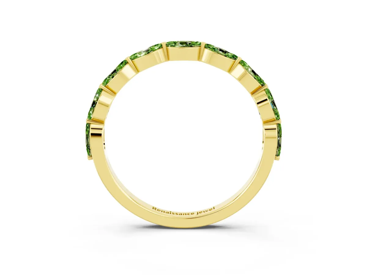 Marquise Peridot Half Eternity Band with Prong Setting Yellow gold