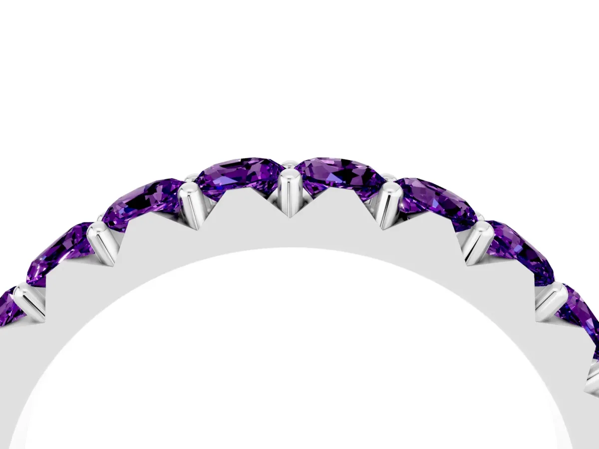 Round Amethyst Half Eternity Band with Classic Prong Setting Platinum