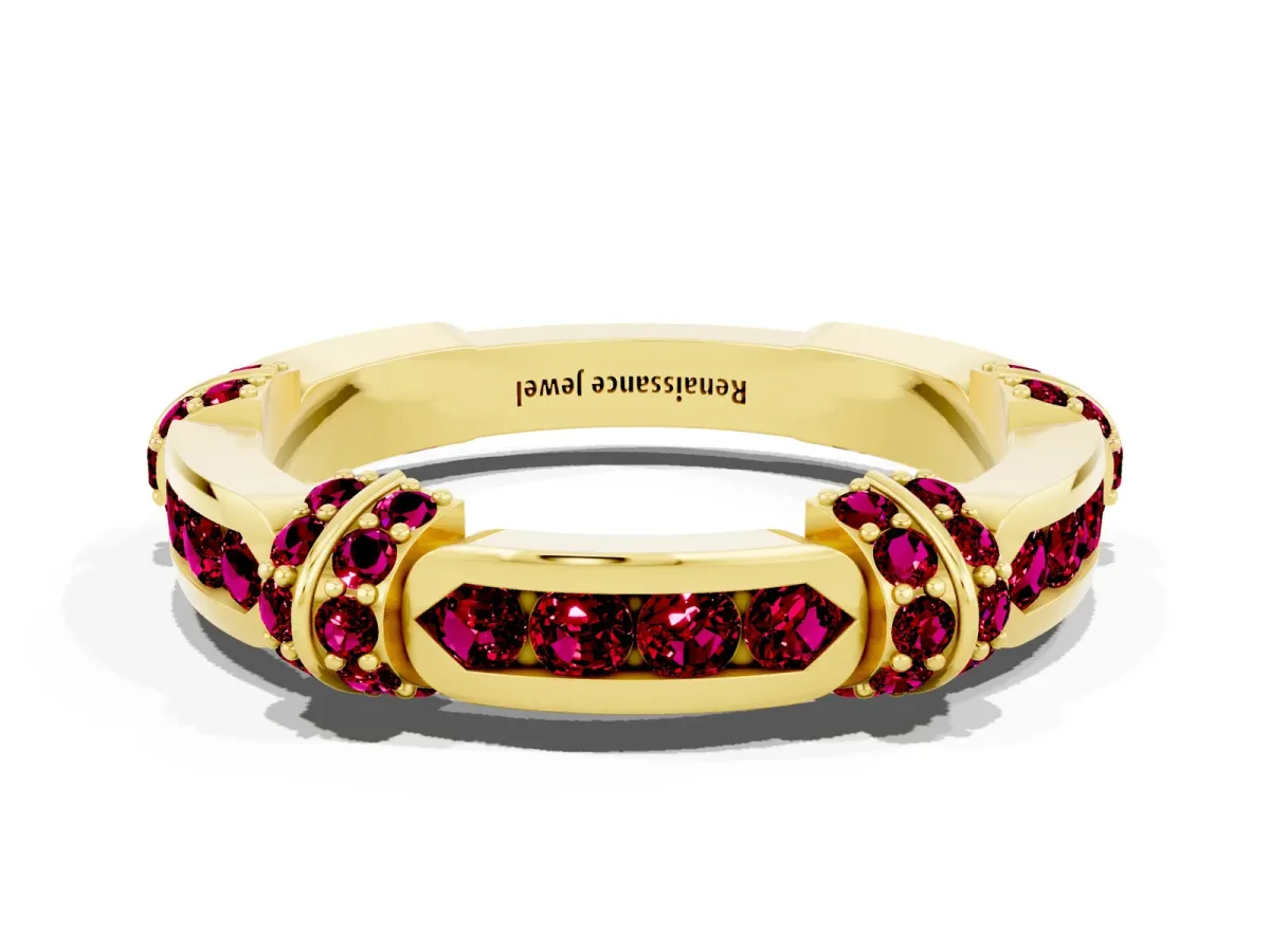 Pavé Round Garnet Link Band with Bezel Setting Yellow gold