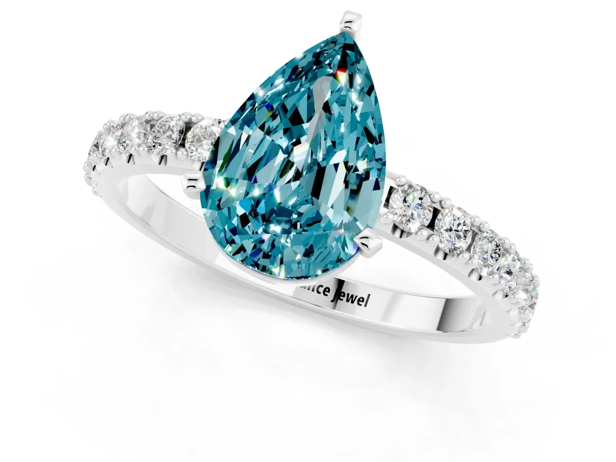 Pear Cut Blue Topaz Solitaire Pavé Band with Four-Prong Setting Platinum