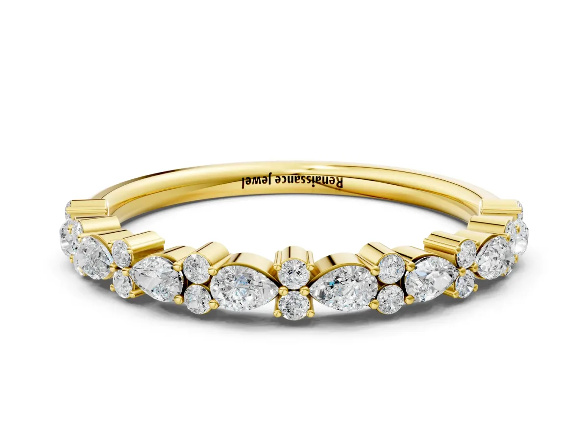 Pear and Round Diamond Wedding Band Yellow gold