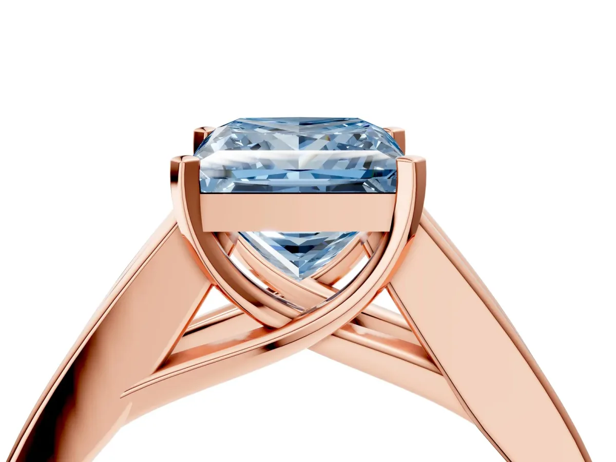 Fancy Blue Princess Cut Cut Channel Set Solitaire Ring with Four-Prong Setting Rose gold