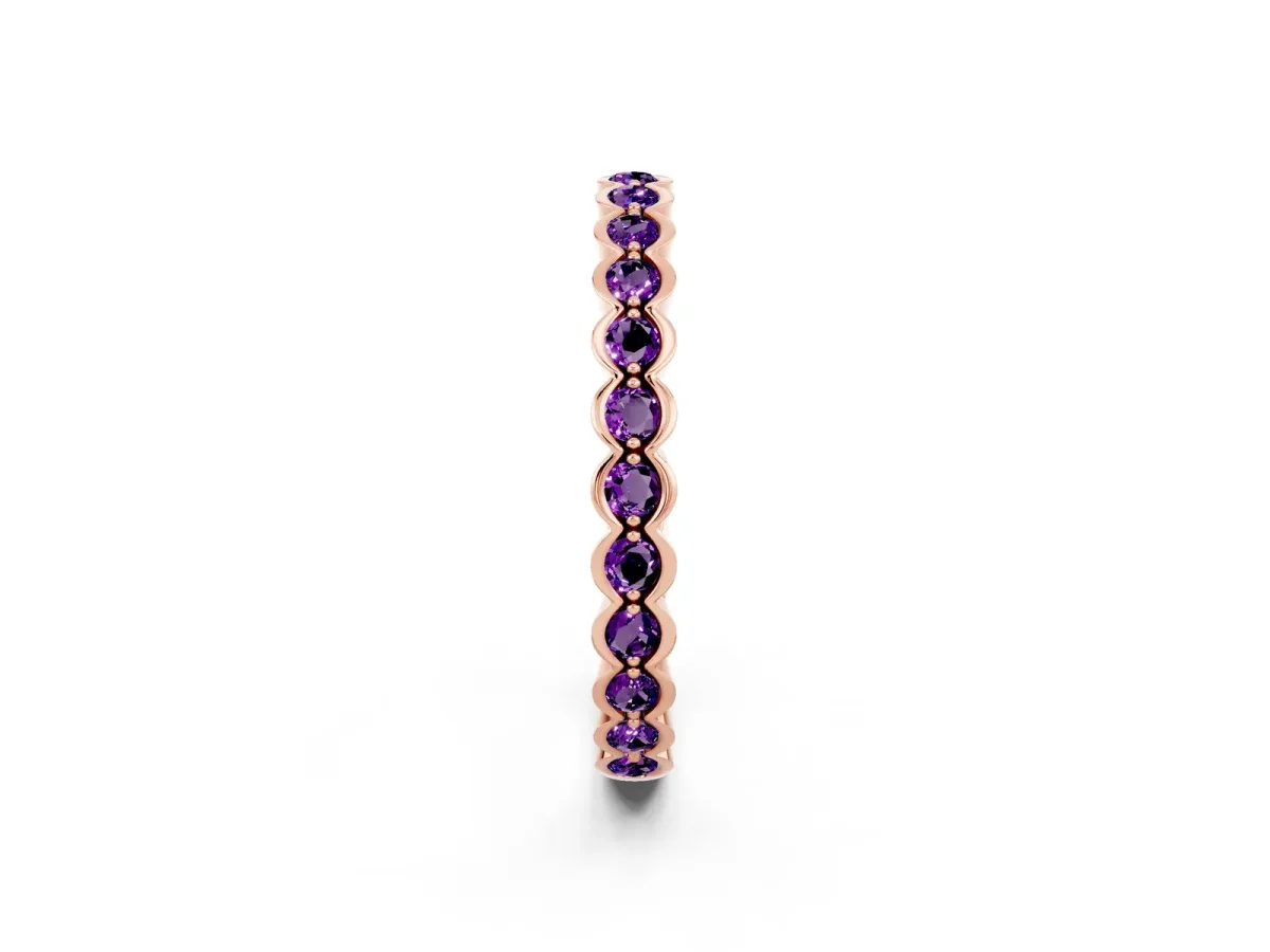 Round Amethyst Bezel Set Eternity Band Rose gold