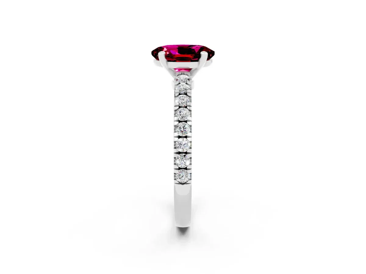 Oval Cut Solitaire Garnet with Pavé Band and Four-Prong Setting Silver