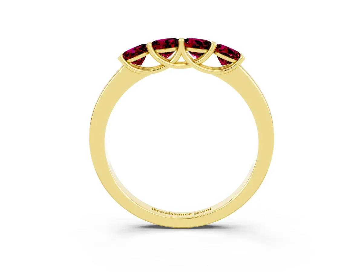Four-Stone Round Garnet Prong-Set Band Yellow gold