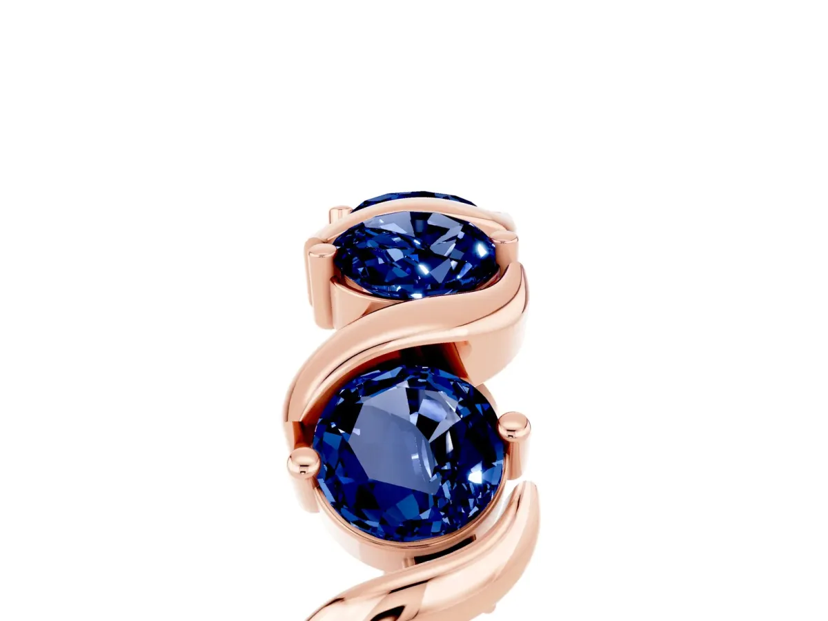 Round Blue Sapphire Half Eternity Band with Wave Prong Setting Rose gold